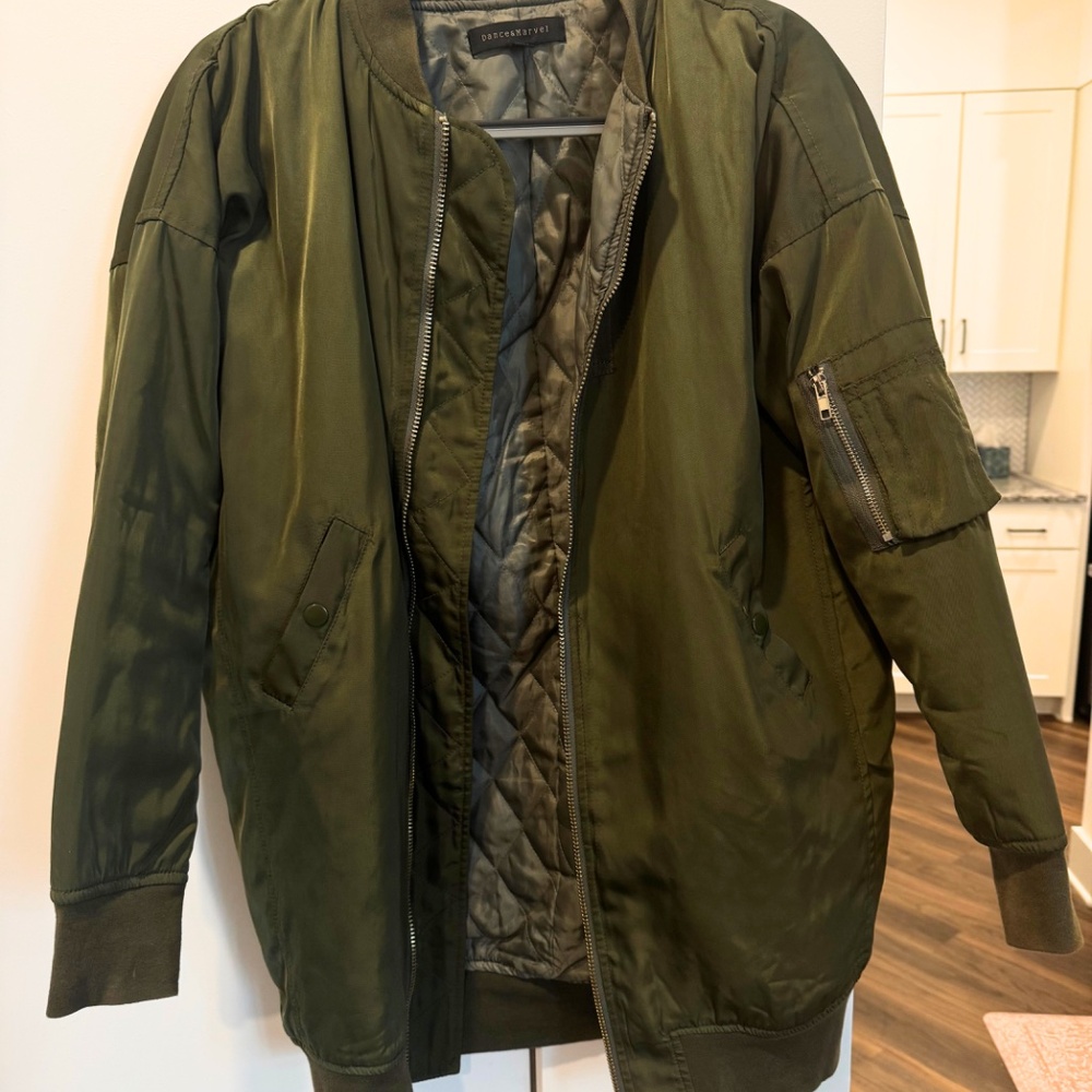 Dance & Marvel | Longline Bomber Jacket - Olive Green - Size S
